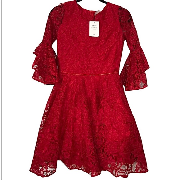 David Charles London Red Floral Lace Bell
Sleeve lined Dress Girls Size 16 - Picture 2 of 10
